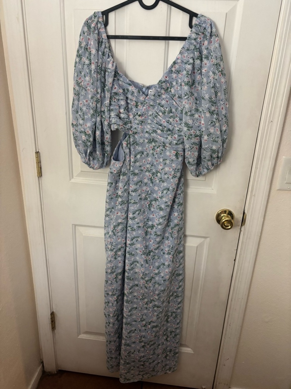 ASOS Powder Blue Floral Puff-Sleeve Maxi Dress